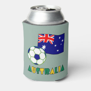 Australian Soccer Ball and Flag Green Background Can Cooler