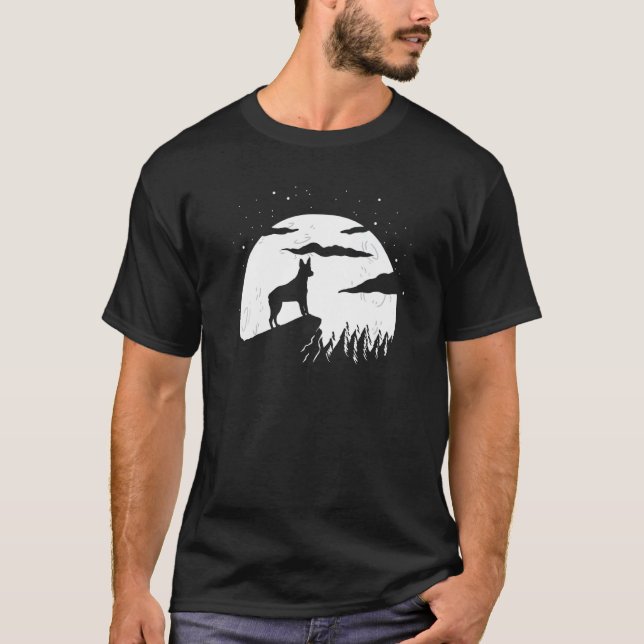 Australian Stumpy Tail Cattle Dog and Moon Hallowe T-Shirt (Front)