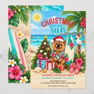 Australian Summer Christmas Quokka Beach Party Invitation