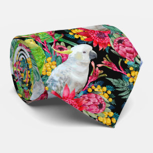 Australian Summer Tropical Parrot Black Neck Tie