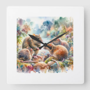 Australian Swamp Rats 060624AREF114 - Watercolor Square Wall Clock