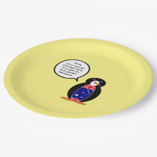 Australian Talking Ms Penguin Personalised  Paper Plate