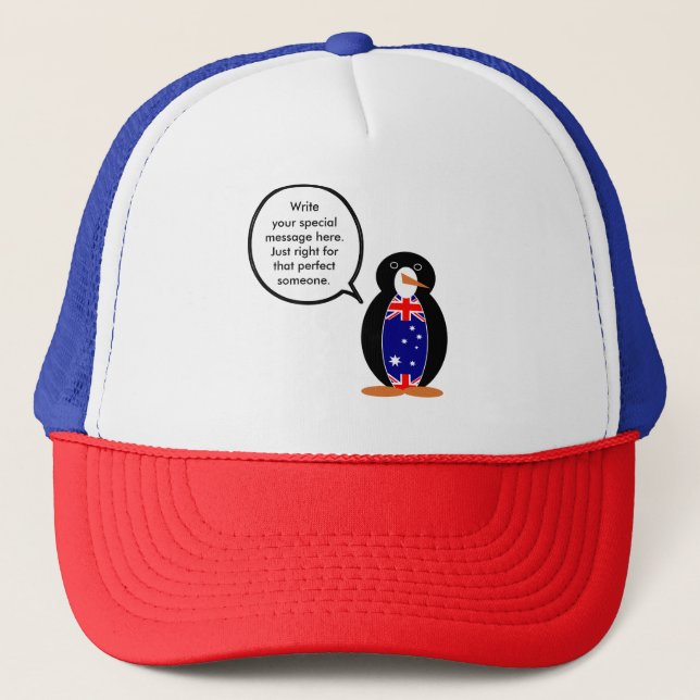 Australian Talking Ms Penguin Personalised  Trucker Hat (Front)