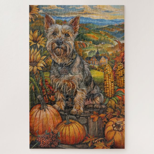 Australian Terrier Autumn Harvest Thanksgiving Jigsaw Puzzle (Vertical)