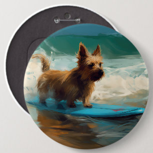 Australian Terrier Beach Surfing Painting 6 Cm Round Badge