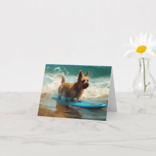 Australian Terrier Beach Surfing Painting  Card