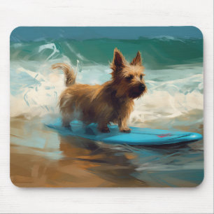 Australian Terrier Beach Surfing Painting Mouse Pad
