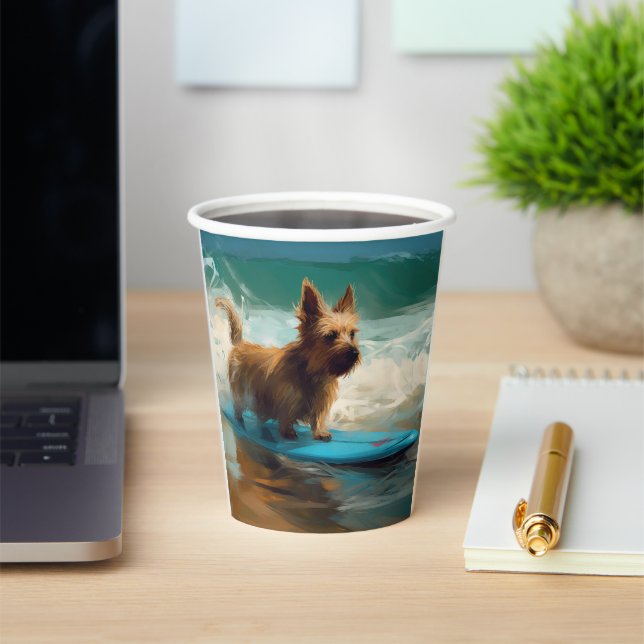 Australian Terrier Beach Surfing Painting  Paper Cups (Insitu)
