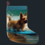 Australian Terrier Beach Surfing Painting  Small Christmas Stocking<br><div class="desc">Immerse yourself in the playful world of canine adventure with this captivating painting. A spirited dog takes to the waves, skilfully riding the surf on a sun-kissed beach. The vibrant artwork beautifully captures the essence of beachside excitement as the dog fearlessly rides the waves, embodying the spirit of fun and...</div>