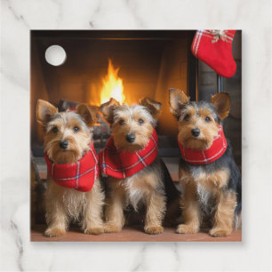 Australian Terrier by the Fireplace Christmas Favour Tags