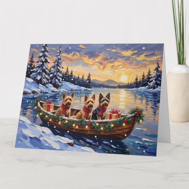 Australian Terrier Christmas Boat Holiday Card (Front)
