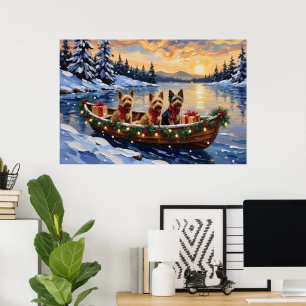 Australian Terrier Christmas Boat Holiday Poster