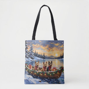 Australian Terrier Christmas Boat Holiday Tote Bag