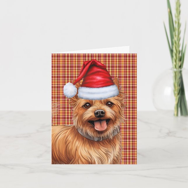 Australian Terrier Christmas Dog Plaid Christmas Holiday Card (Front)