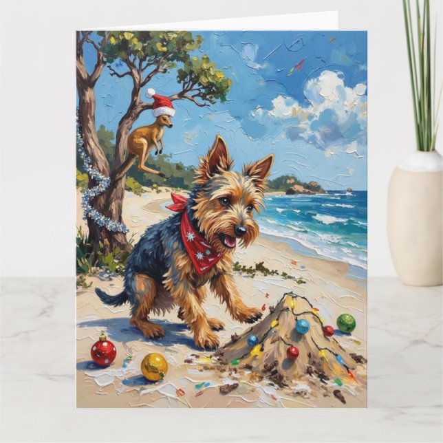 Australian Terrier Christmas Down Under Holiday Card (Front)