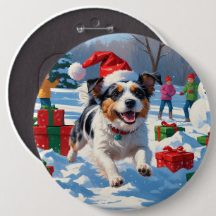 Australian Terrier Christmas Festive Snow Scene 6 Cm Round Badge