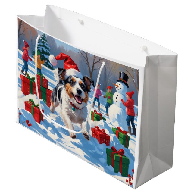 Australian Terrier Christmas Festive Snow Scene Large Gift Bag (Front Angled)