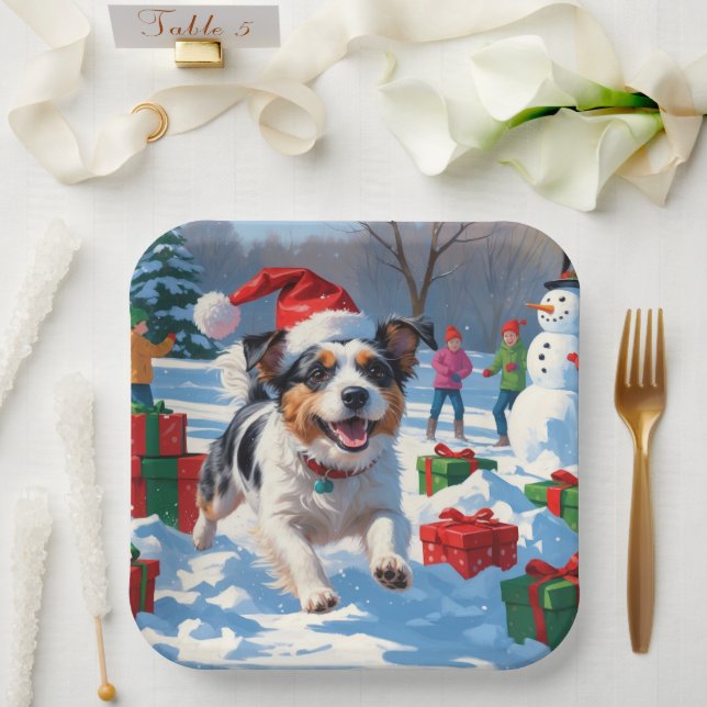 Australian Terrier Christmas Festive Snow Scene Paper Plate (Wedding)