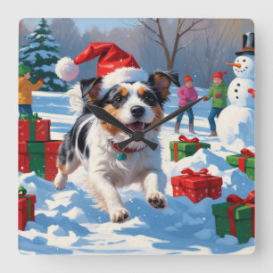 Australian Terrier Christmas Festive Snow Scene Square Wall Clock