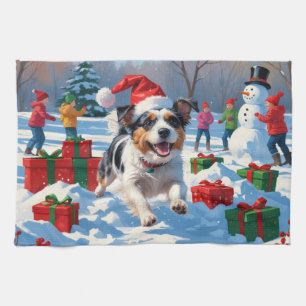 Australian Terrier Christmas Festive Snow Scene Tea Towel