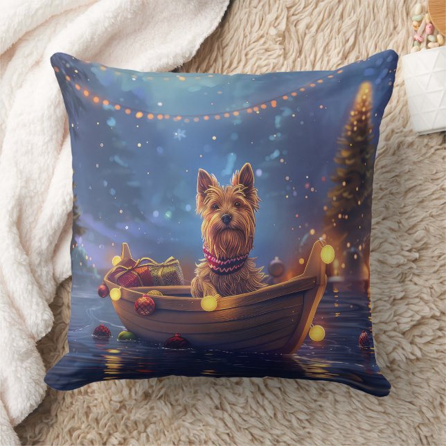 Australian Terrier Christmas Festive Voyage Cushion (Blanket)