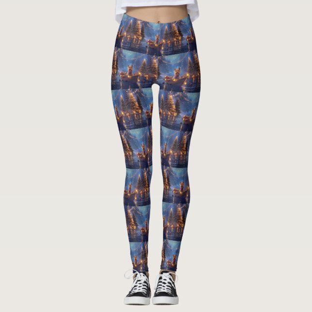 Australian Terrier Christmas Festive Voyage Leggings (Front)