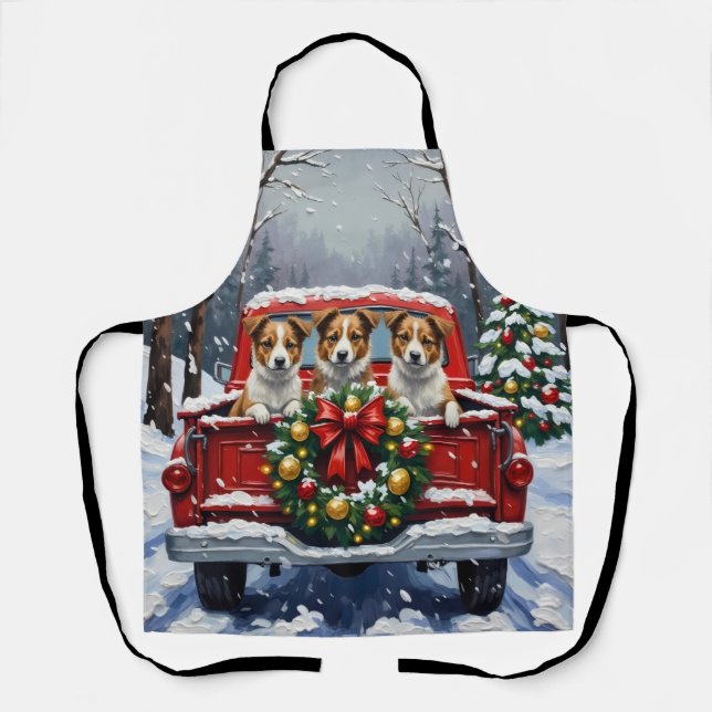 Australian Terrier Christmas Red Truck Holiday Apron (Front)