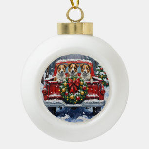 Australian Terrier Christmas Red Truck Holiday Ceramic Ball Christmas Ornament