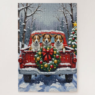 Australian Terrier Christmas Red Truck Holiday Jigsaw Puzzle