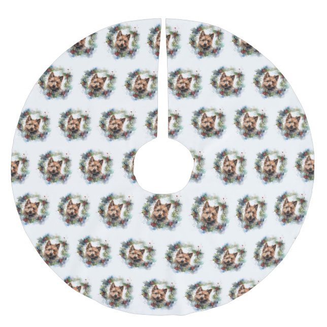 Australian Terrier Christmas Wreath Festive Pup  Brushed Polyester Tree Skirt (Front)