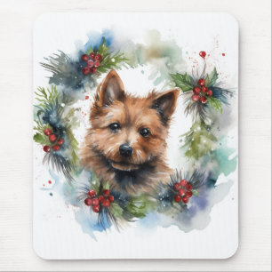 Australian Terrier Christmas Wreath Festive Pup Mouse Pad