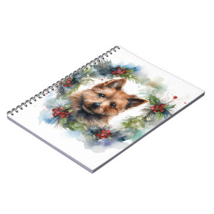 Australian Terrier Christmas Wreath Festive Pup Notebook
