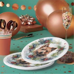 Australian Terrier Christmas Wreath Festive Pup  Paper Plate