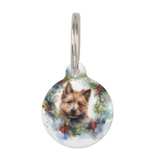 Australian Terrier Christmas Wreath Festive Pup  Pet Tag