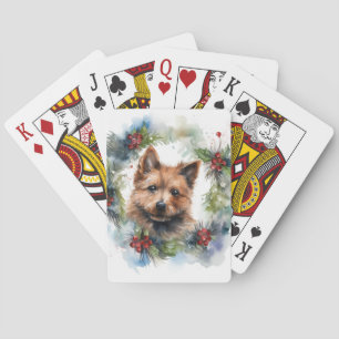 Australian Terrier Christmas Wreath Festive Pup  Playing Cards