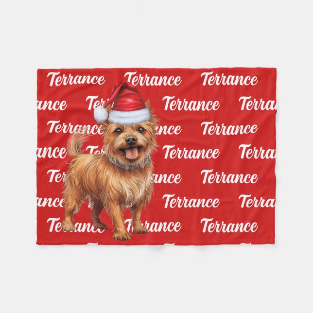 Australian Terrier Dog Name Patterned Christmas Fleece Blanket (Front (Horizontal))