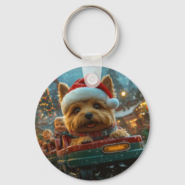 Australian Terrier Dog Roller Coaster Christmas Key Ring (Front)