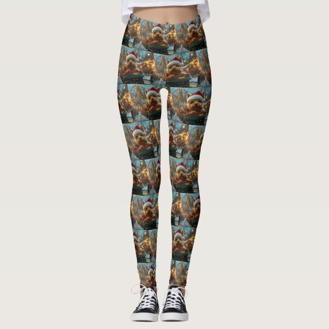 Australian Terrier Dog Roller Coaster Christmas Leggings (Front)