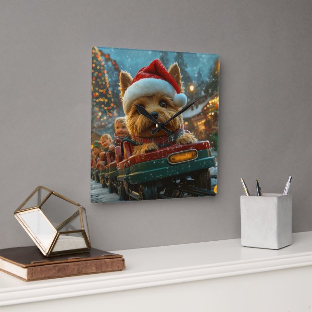 Australian Terrier Dog Roller Coaster Christmas Square Wall Clock (Office)