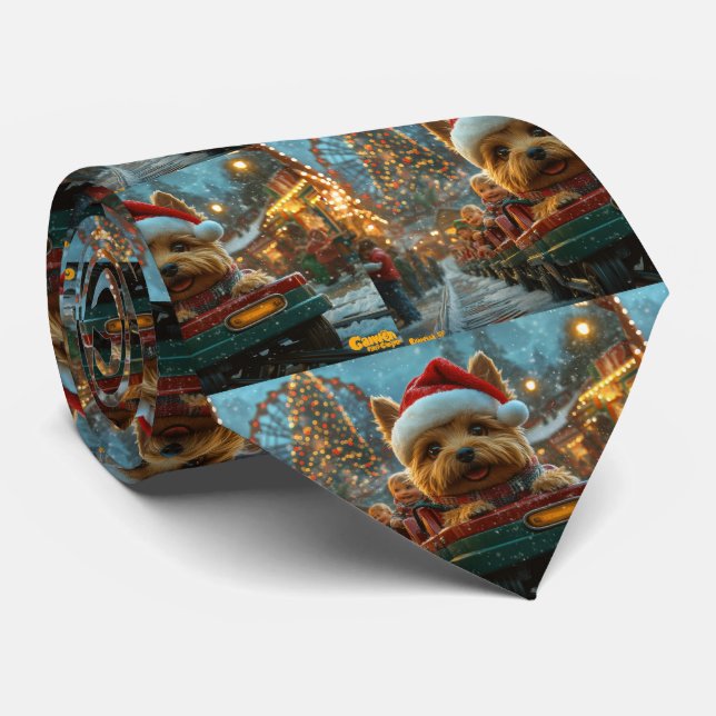 Australian Terrier Dog Roller Coaster Christmas Tie (Rolled)