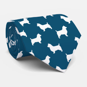 Australian Terrier Dog Silhouettes Pattern Blue Tie