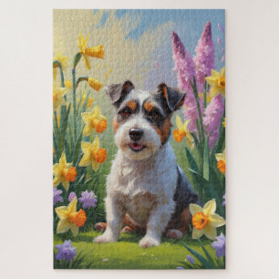 Australian Terrier Dog Spring Flowers Painting Jigsaw Puzzle