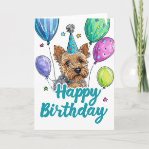 Australian Terrier Dog with Balloons Birthday Card