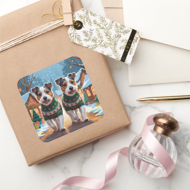 Australian Terrier Dogs Christmas Snow Holiday Square Sticker (Gifting)