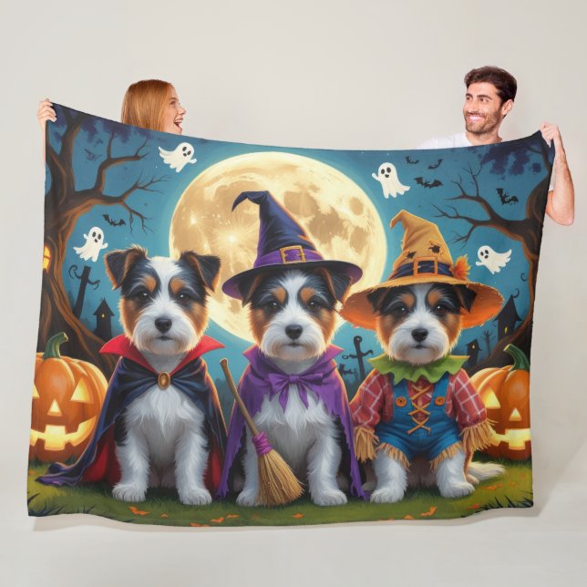 Australian Terrier Dogs Pumpkin Halloween Funny Fleece Blanket (In Situ)