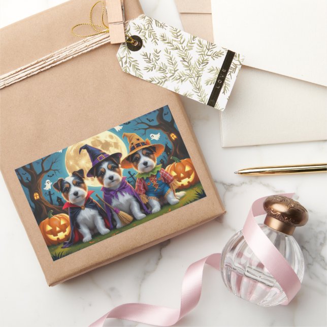 Australian Terrier Dogs Pumpkin Halloween Funny Rectangular Sticker (Gifting)