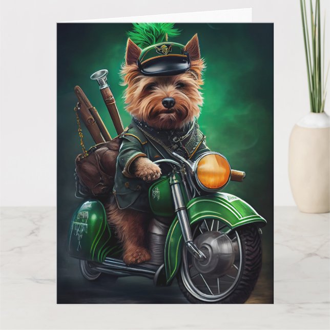 Australian Terrier driving bike St. Patrick's Day Card (Front)