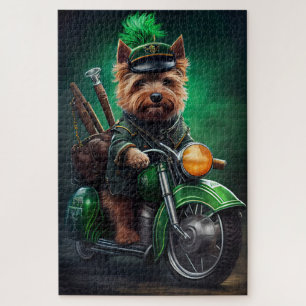 Australian Terrier driving bike St. Patrick's Day Jigsaw Puzzle