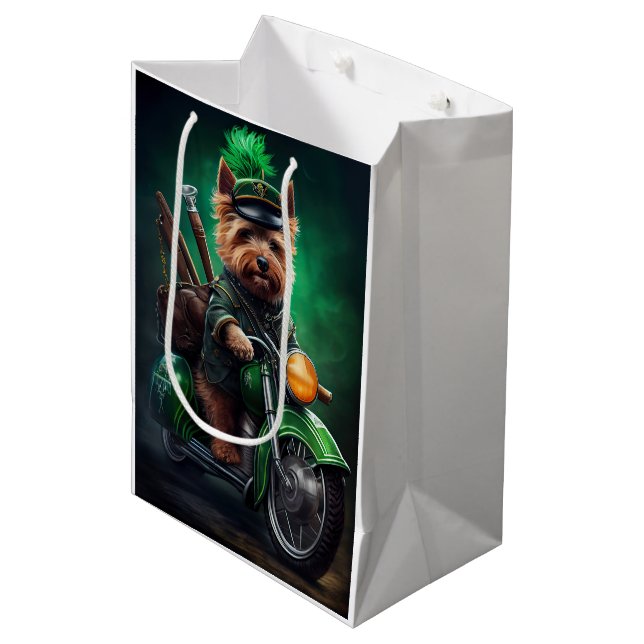 Australian Terrier driving bike St. Patrick's Day Medium Gift Bag (Front Angled)