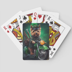 Australian Terrier driving bike St. Patrick's Day Playing Cards